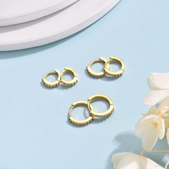 Sterling Silver Huggie Hoop Earrings Set 3 Pairs Hypoallergenic for Men Women - Picture 6 of 7